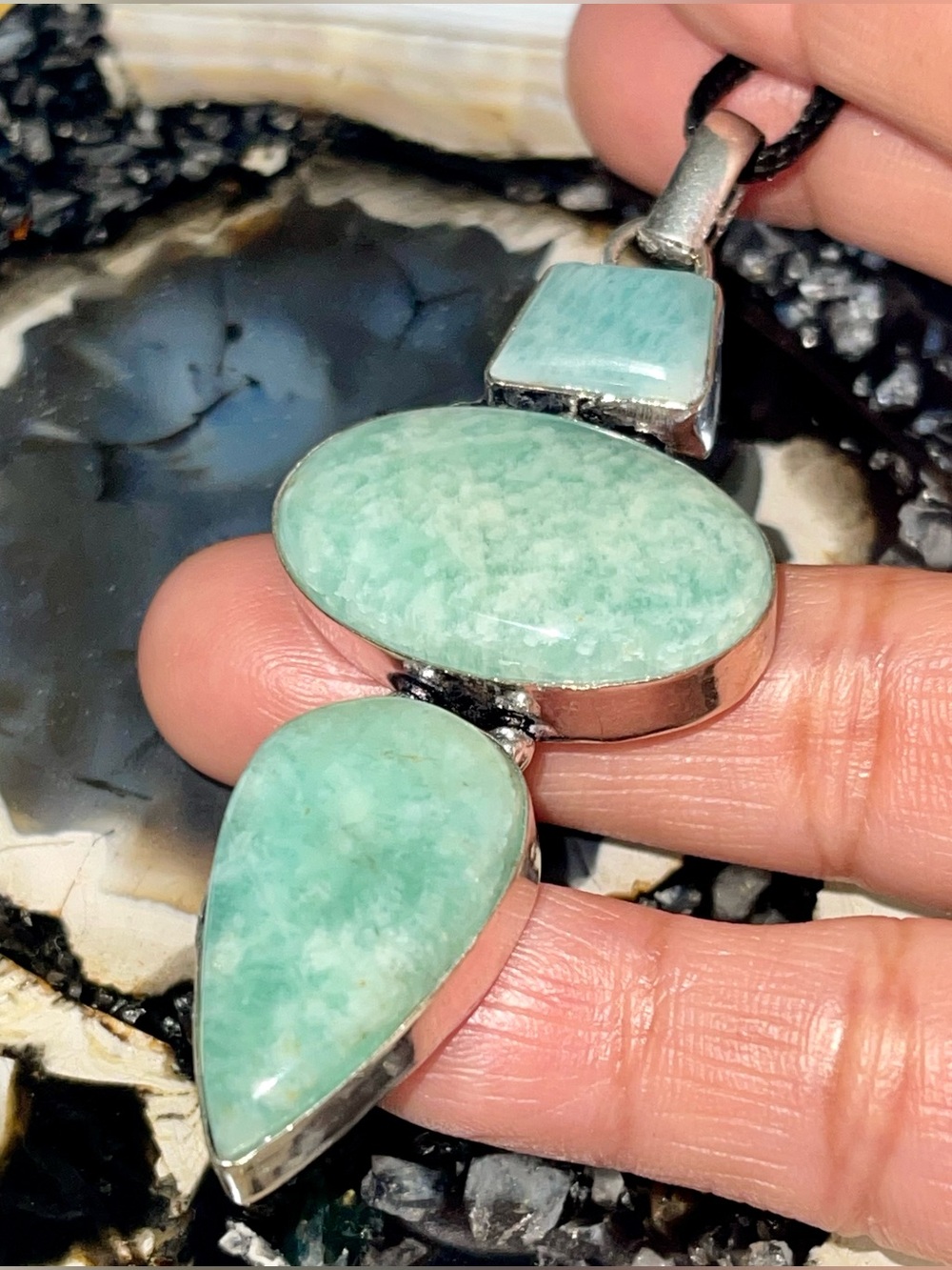 Green Amazonite Crystal Pendant 3 1/4” - Picture 10 of 17